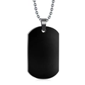 Black rectangular stainless steel military dog tag pendant with silver bead chain - Blank Necklace / Black