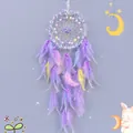 Acchiappasogni fatto a mano in viola crema con piume morbide e accenti floreali - Prodotto Finito Senza Luce / Viola Crema