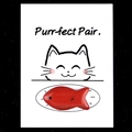 Red fish-shaped natural crystal stone on creative 'Purr-fect Pair' cat illustration card - Red Jasper