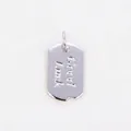 Silver rectangular metal pendant with Good Luck engraving and unique curved notch - L70 Good Luck Tag Silver