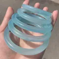 Translucent sky blue brazilian agate chalcedony bangles in a round fuzhuo style - 8mm Round Bangle Style / Inner Diameter 58-59mm / Sky Blue
