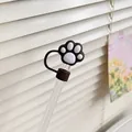 Cute brown cat paw silicone straw cover for 10mm straws on transparent base - Brown Cat Paw / 10mm-Individual Package