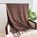 Detail of soft brown plaid scarf with tassels draped on a chair in a cozy room - 200x65cm / Brown (WT127-8)