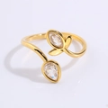 Adjustable golden stainless steel leaf ring with clear marquise-cut cubic zirconia stones - Gold Rhinestone Flower Bud Style (JZ28-1)