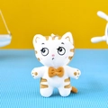 Close-up of a cute white tiger cat plush keychain with a brown bow tie detail. - Ball Chain / 13cm / Coffee Tiger Cat