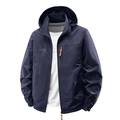 Chaqueta cortavientos azul marino para hombre con capucha y bordado exterior - Azul oscuro / M