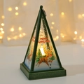 Green Christmas lantern with cartoon reindeer design and warm yellow LED light glow - Elk / Green
