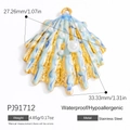 Waterproof stainless steel seashell pendant with white pearl inlay and blue enamel finish - Gold Blue Pearl Shell Pendant (PJ91712)