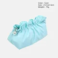 Pleated cyan makeup bag with large pearl zipper charm and lightweight waterproof fabric - Cyan