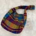 Colorful plaid plush hobo bag featuring purple, green and orange checkered pattern - Multi Color Grid