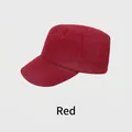 Chic red linen blend military flat top hat with breathable texture and wide brim - Adjustable (54-58cm) / Red
