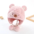 Cappello da orsetto rosa per neonati in peluche con paraorecchie in finta pelliccia - Occhi Piccoli / Rosa