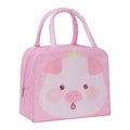 Pink cartoon pig lunch bag with reinforced handles and insulated thermal lining - Pink Piggy Big Eyes Cute