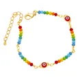 Pulsera bohemia de cuentas de colores con tres ojos malvados rojos y cadena de oro ajustable - Estilo C-Cuentas de Colores Ojo Turco