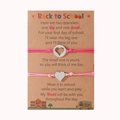 Pink cord bracelets with heart charms on Back to School poem card for mother and daughter - Rose Red + Pink