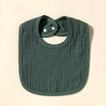 Soft dark green crinkled cotton gauze baby bib with secure white snap buttons for infants - Dark Green