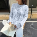 Women casual light blue cable knit sweater with long sleeves and crew neck style - S / Blue