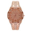 Octagonal rose gold watch with sparkling diamonds and date window display - Rose Gold