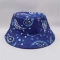 Detailed pattern of paisley leaf print on a deep blue reversible bucket sun hat - M (56-58cm) / Dark Blue Base Light Blue and White Paisley (23#)