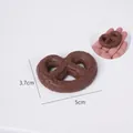 Realistic brown pretzel cookie model charm with 5cm diameter and textured finish - Light Coffee Heart Cookie - No Ring