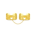 925 silver double finger ring with chain and embossed texture in golden finish - 18K Gold