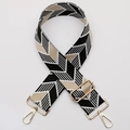 Adjustable wide replacement bag strap with black and white geometric wave patterns - No. 534 / Silver