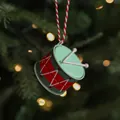 Vintage mint green tin drum Christmas tree ornament with geometric patterns - Green Mini Drum