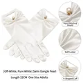 Elegant bridal satin gloves in off-white finish with hand-stitched pearl details - One Size / Off-white