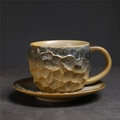 Japanese retro ceramic coffee cup and saucer set with blue-grey glaze and honeycomb texture - 238-b Meteorite Pattern Coffee Mug + Saucer (yellow) 200ml / Universal