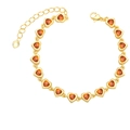 Minimalist heart bracelet with gold finish and orange heart-shaped crystals on white back - Orange