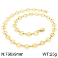 Golden stainless steel necklace featuring coin links with star pattern measuring 760x9mm - 76CM / Gold Necklace (KN228586-Z)