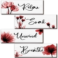 Set di 4 targhe in legno stile rustico con fiori rossi e scritte Relax Soak Unwind Breathe - Stile Papavero Viola (A Relax) / 25*10*0.5cm