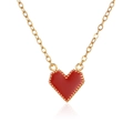 Collier en acier titane plaqué or 18 carats avec pendentif cœur rouge et bordure perlée - 40+5cm / Or