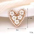Golden heart-shaped brooch with white pearls, floral details and crystal rhinestones - D2412 Pearl Heart Flower