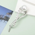 Silver metal hair clip with a large white pearl and sparkling rhinestones for women - B3333# Pearl Silver