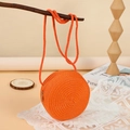 Mini round woven straw crossbody bag in bright orange for summer beach holidays - 15CM / Orange