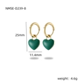 Gold heart drop earrings with green enamel and 25mm length dimensions in view - Green Heart (NMSE-D239-8)