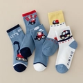 5-pack cotton mid-tube socks for kids featuring colorful construction vehicle patterns - Flatbed Excavator / 3-5 Years (Feet length 13-15cm)