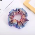 Iridescent holographic gradient scrunchie with metallic finish on white background - Blue Purple Orange Metallic