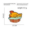 Cartoon orange hen soft enamel brooch pin in a woven basket made of eco-friendly alloy - Hen in Basket (CC2248)