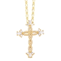 Collana a croce dorata con zirconi a goccia e dettagli della catena figaro - Oro