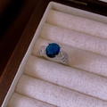 Elegant silver ring featuring a large oval blue gemstone with stepped pave accents - 68# Ring - Silver - Oval Blue Zircon