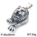Men's punk lion king pendant in silver stainless steel with red gemstone eyes - Square Snake Chain / Red Eyes (KP116413-MZOZ)