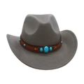 Classic gray felt western cowboy hat featuring a leather band with turquoise stones - Gray