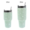 Light green rhinestone studded vacuum tumblers in 20oz and 30oz sizes with straws - Green