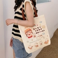 Cream canvas tote with brown straps and cute cartoon prints for students - Study-loving Girl
