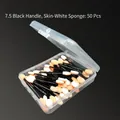 50-piece set of double-sided sponge eyeshadow applicators in a clear storage box - 7.5cm Black Handle Eyeshadow Stick - 50 Pcs Box