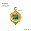 18k gold plated stainless steel sunburst pendant with round turquoise gemstone - Turquoise Round Style (1608)
