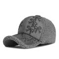 Casquette d'hiver grise avec nœud en strass et bordure chaude en laine polaire - Réglable / Gris