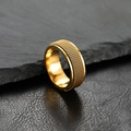 Macro detail of 8mm golden woven mesh texture on a punk style stainless steel ring - US 9 / Gold